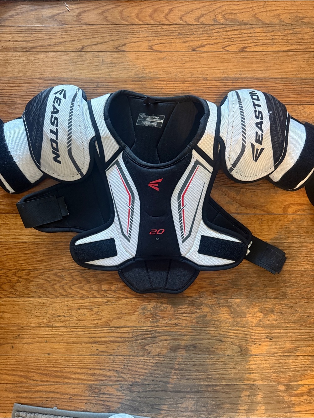 Easton White Black Red Youth Shoulder Pads for Ice Hockey